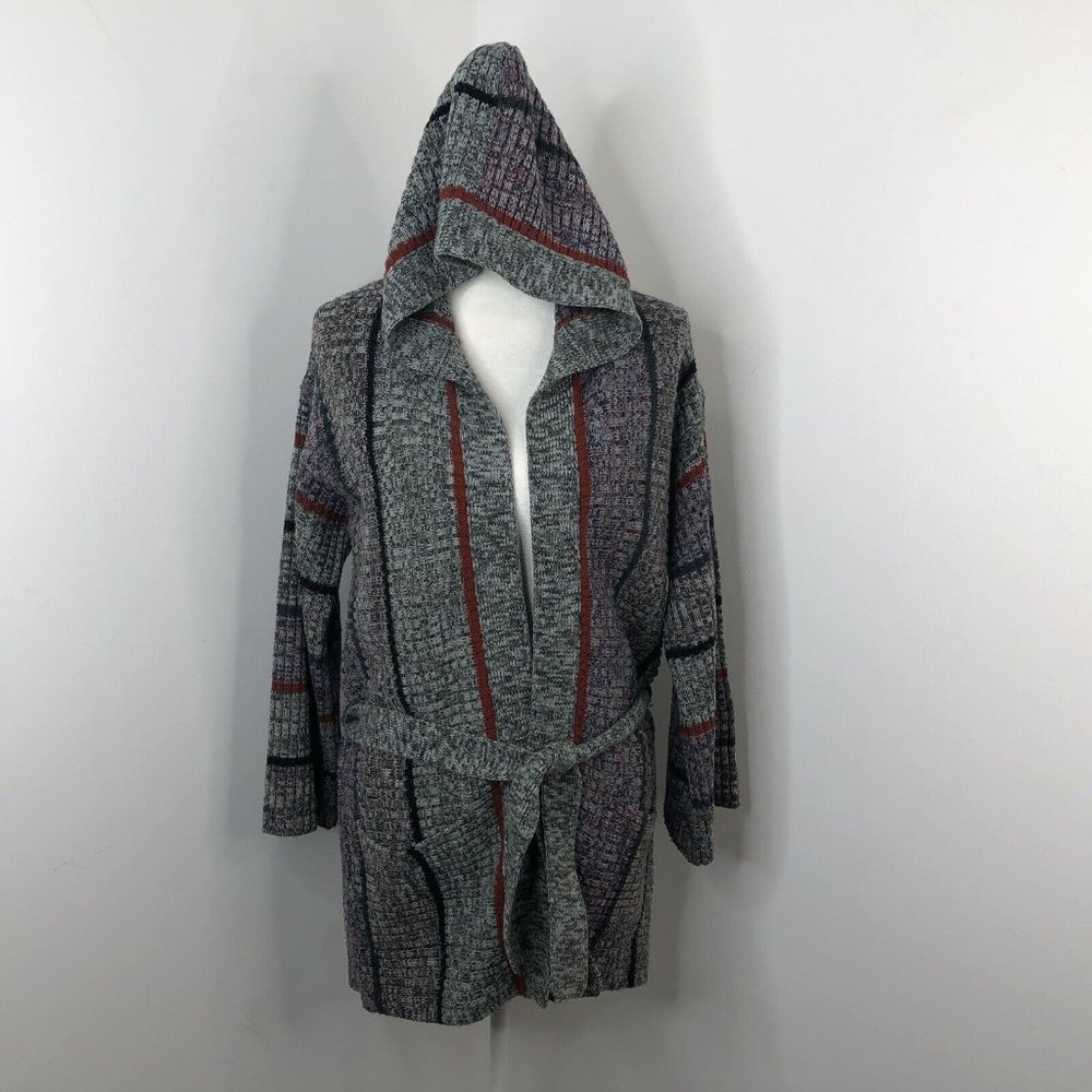 Vintage Kimlon Womens Belted Cardigan Sweater Sz Small Multicolor Hooded Pockets